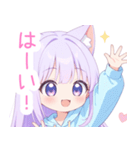 パープルの猫耳パーカーの女の子スタンプ（個別スタンプ：14）
