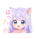 パープルの猫耳パーカーの女の子スタンプ（個別スタンプ：20）