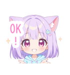 パープルの猫耳パーカーの女の子スタンプ（個別スタンプ：24）