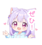 パープルの猫耳パーカーの女の子スタンプ（個別スタンプ：26）