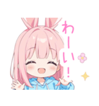 ピンクうさ耳パーカーの女の子スタンプ（個別スタンプ：22）