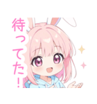 ピンクうさ耳パーカーの女の子スタンプ（個別スタンプ：28）