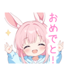 ピンクうさ耳パーカーの女の子スタンプ（個別スタンプ：34）