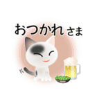 色々な猫2-1 短毛-立ち耳-白に黒ぶち（個別スタンプ：40）
