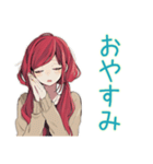 毎日挨拶★普段着赤髪女子（個別スタンプ：6）