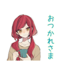 毎日挨拶★普段着赤髪女子（個別スタンプ：21）