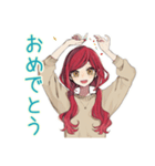 毎日挨拶★普段着赤髪女子（個別スタンプ：22）