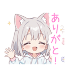 ライトグレー猫耳パーカーの女の子スタンプ（個別スタンプ：3）