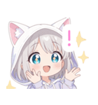 ライトグレー猫耳パーカーの女の子スタンプ（個別スタンプ：5）