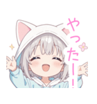 ライトグレー猫耳パーカーの女の子スタンプ（個別スタンプ：11）