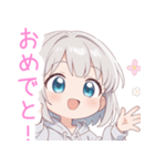 ライトグレー猫耳パーカーの女の子スタンプ（個別スタンプ：28）