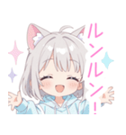 ライトグレー猫耳パーカーの女の子スタンプ（個別スタンプ：34）