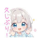 ライトグレー猫耳パーカーの女の子スタンプ（個別スタンプ：36）