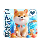 涼しげ色合いのデカ文字柴犬（個別スタンプ：4）