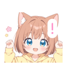 ブラウン猫耳パーカーの女の子スタンプ（個別スタンプ：22）