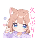 ブラウン猫耳パーカーの女の子スタンプ（個別スタンプ：38）