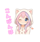 猫耳パーカーの女の子の日常（個別スタンプ：2）