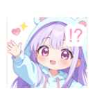 パープルクマ耳パーカーの女の子スタンプ（個別スタンプ：20）