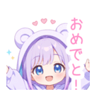 パープルクマ耳パーカーの女の子スタンプ（個別スタンプ：22）