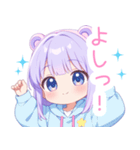 パープルクマ耳パーカーの女の子スタンプ（個別スタンプ：23）