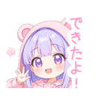 パープルクマ耳パーカーの女の子スタンプ（個別スタンプ：29）