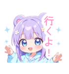 パープルクマ耳パーカーの女の子スタンプ（個別スタンプ：34）