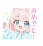 パーカーのピンク狐の女の子スタンプ（個別スタンプ：15）