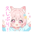 パーカーのピンク狐の女の子スタンプ（個別スタンプ：31）
