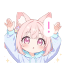 パーカーのピンク狐の女の子スタンプ（個別スタンプ：34）