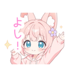 パーカーのピンク狐の女の子スタンプ（個別スタンプ：35）