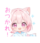 浴衣のピンク猫の女の子スタンプ（個別スタンプ：13）