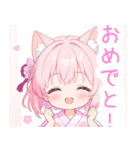 浴衣のピンク猫の女の子スタンプ（個別スタンプ：21）