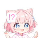 浴衣のピンク猫の女の子スタンプ（個別スタンプ：36）