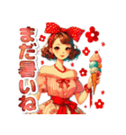 おしゃれなレトロモダンガールVer.赤（個別スタンプ：5）