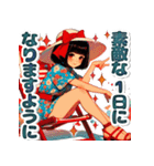 おしゃれなレトロモダンガールVer.赤（個別スタンプ：14）