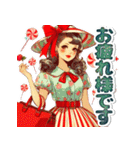おしゃれなレトロモダンガールVer.赤（個別スタンプ：28）