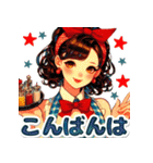 おしゃれなレトロモダンガールVer.赤（個別スタンプ：32）