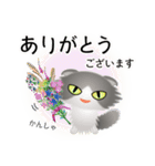 色々な猫6-4 長毛-垂れ耳-グレー白（個別スタンプ：31）