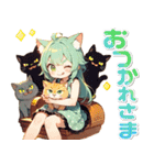 残暑 猛暑 夏♡猫耳ガールとネコ（個別スタンプ：9）