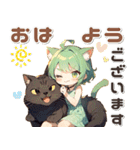 残暑 猛暑 夏♡猫耳ガールとネコ（個別スタンプ：13）