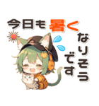 残暑 猛暑 夏♡猫耳ガールとネコ（個別スタンプ：16）