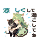残暑 猛暑 夏♡猫耳ガールとネコ（個別スタンプ：18）