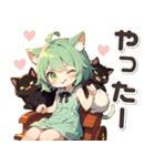 残暑 猛暑 夏♡猫耳ガールとネコ（個別スタンプ：21）