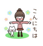 飛び出す♡お団子ヘアの女の子のスタンプ（個別スタンプ：2）