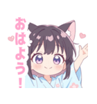 浴衣の黒猫の女の子スタンプ（個別スタンプ：2）