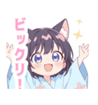 浴衣の黒猫の女の子スタンプ（個別スタンプ：37）