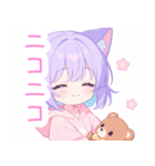 クマ×パープル猫耳パーカー女の子スタンプ（個別スタンプ：21）