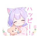 クマ×パープル猫耳パーカー女の子スタンプ（個別スタンプ：35）