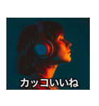ヘッドホンで音楽を聴きながら（個別スタンプ：9）