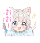 浴衣のライトグレー猫の女の子スタンプ（個別スタンプ：21）
